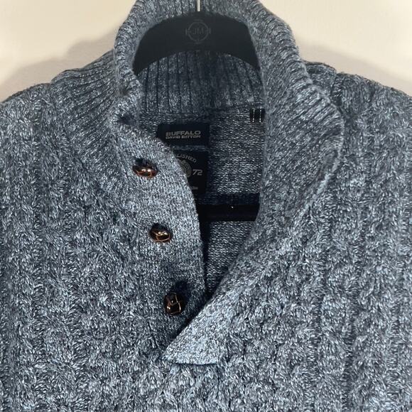 Buffalo David Bitton Blue Speckled Collared Knit Men's Sweater Long-Sleeved Med - Picture 8 of 16